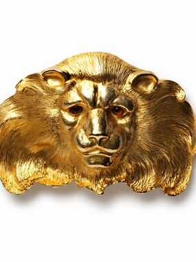 Vintage Christopher Ross 1984 Lion Head Belt Buckle 24kt Gold Plate